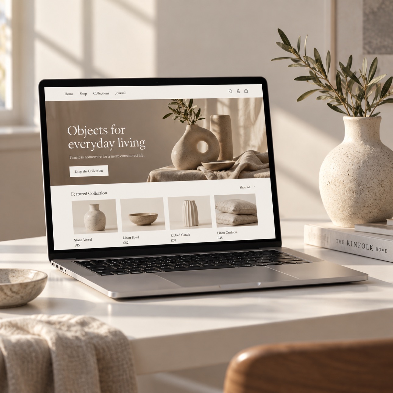 Laptop displaying a homeware store with ceramic products.