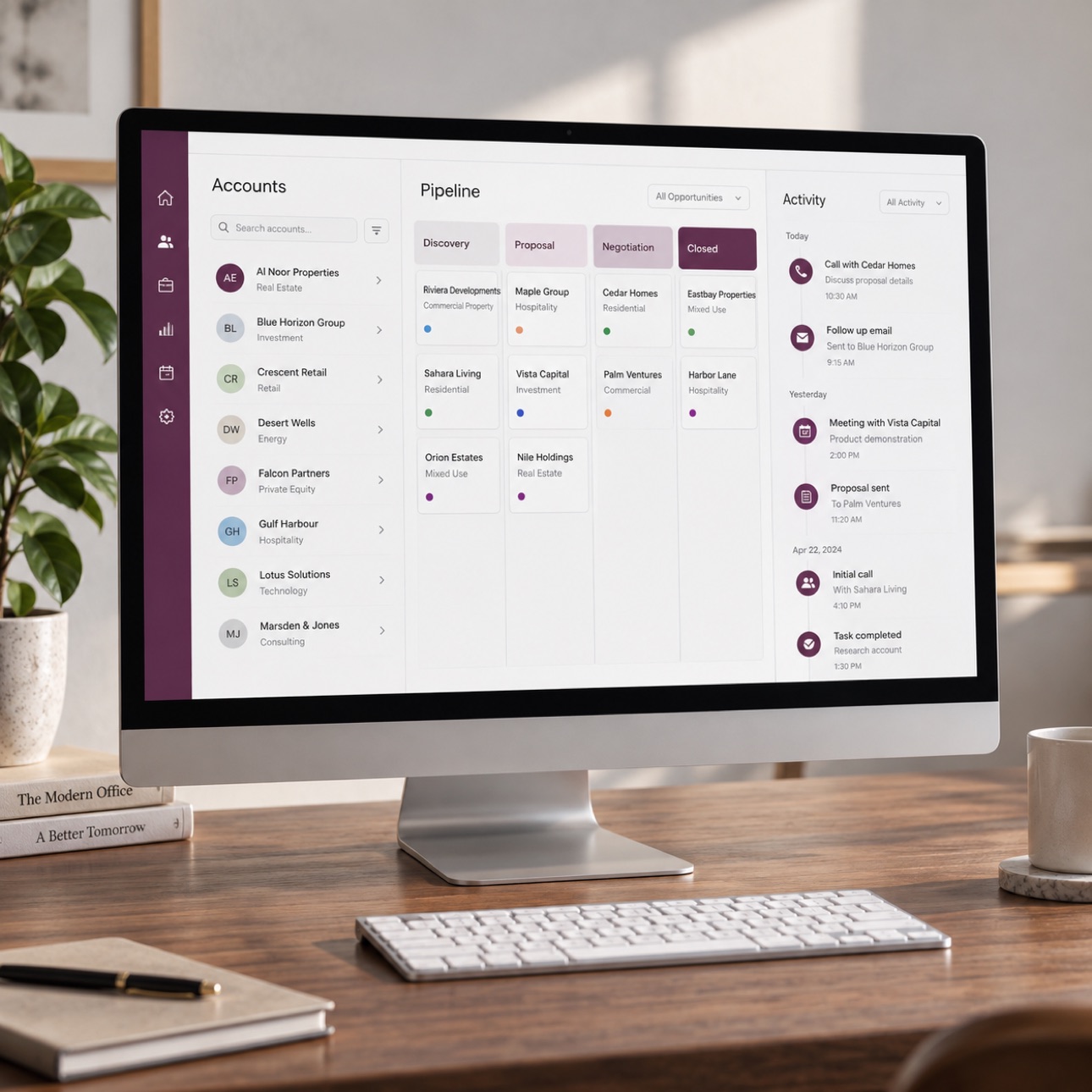 Monitor displaying a professional CRM account workspace.