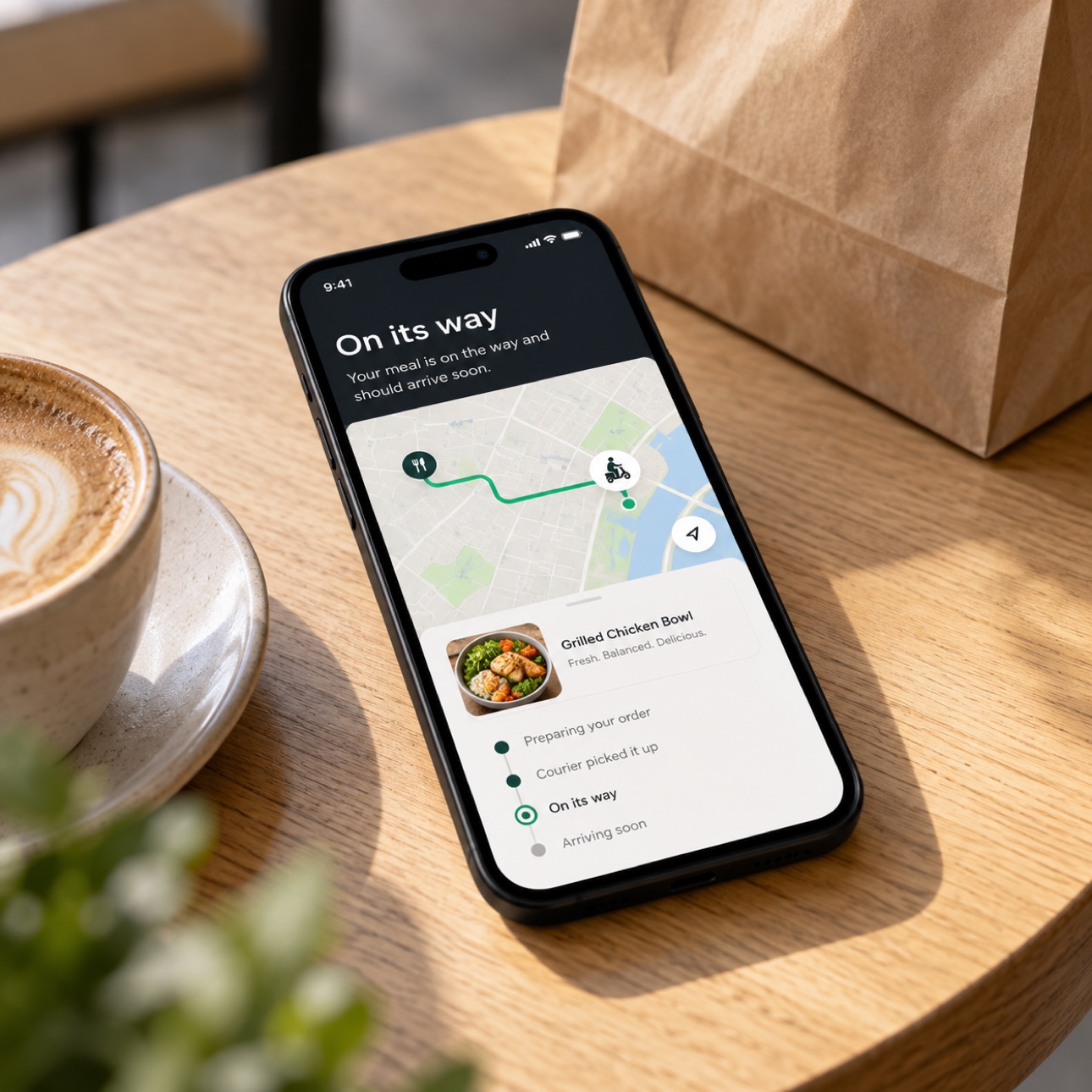 Phone displaying a local delivery tracking application.